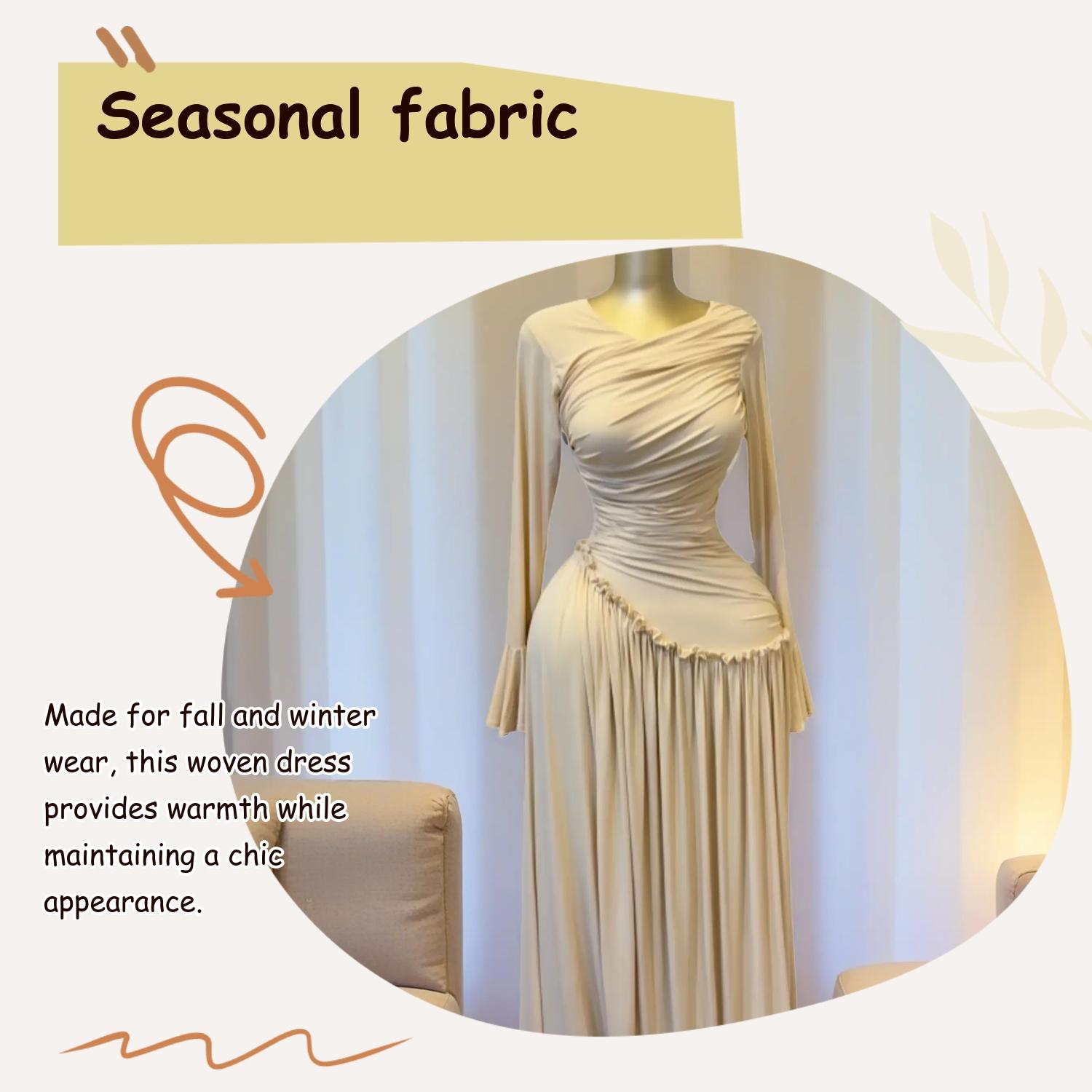 PULKRITU Elegant Chic Women's Long Sleeve O-Neck Big Swing Maxi Dress Woven, Fall & Winter Wear, Sweet Holiday Birthday Party Sexy Dress, Casual Style