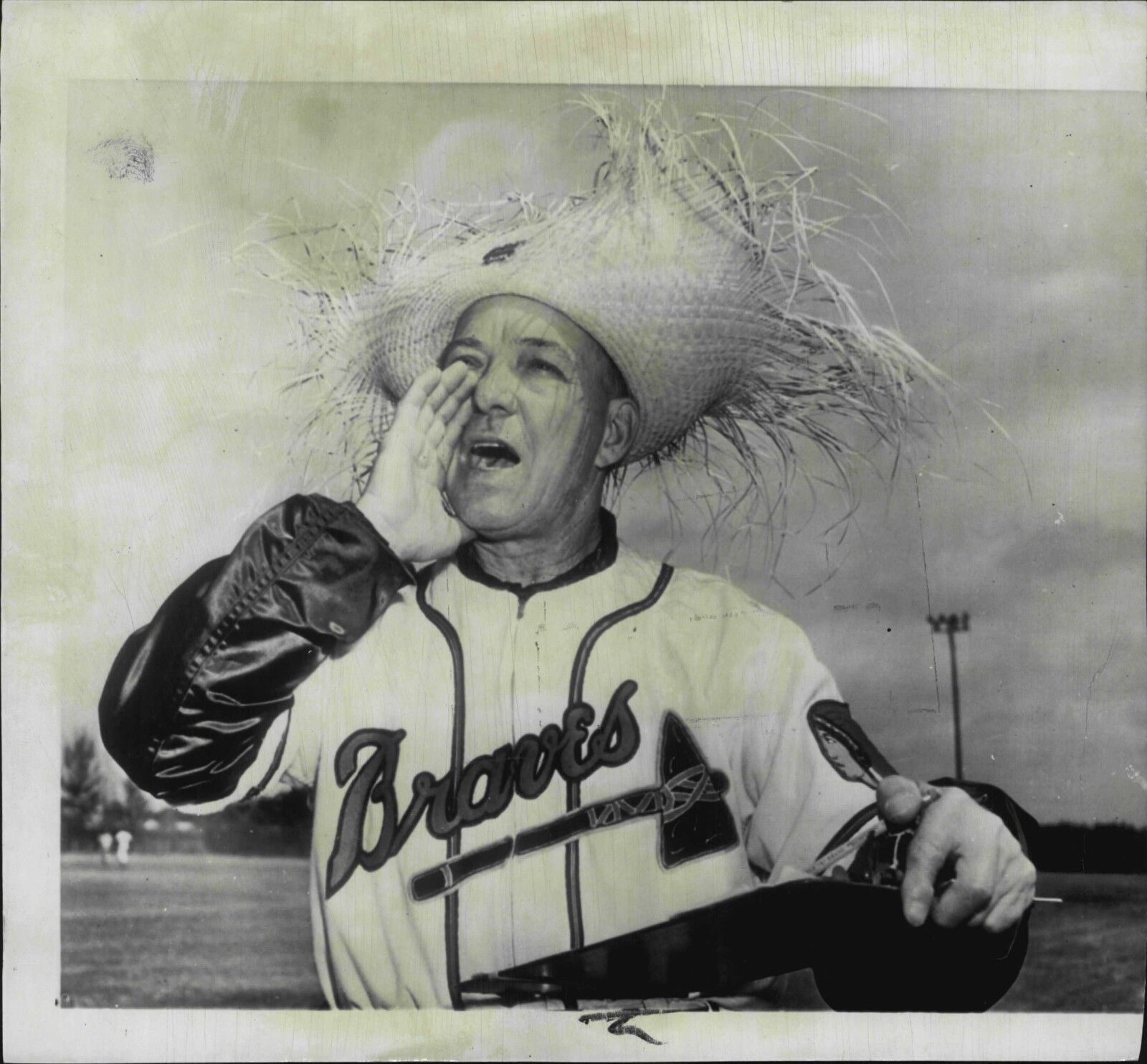 Billy Southworth wearing farmers straw hat 1951 Press Photo Poster painting Boston Braves