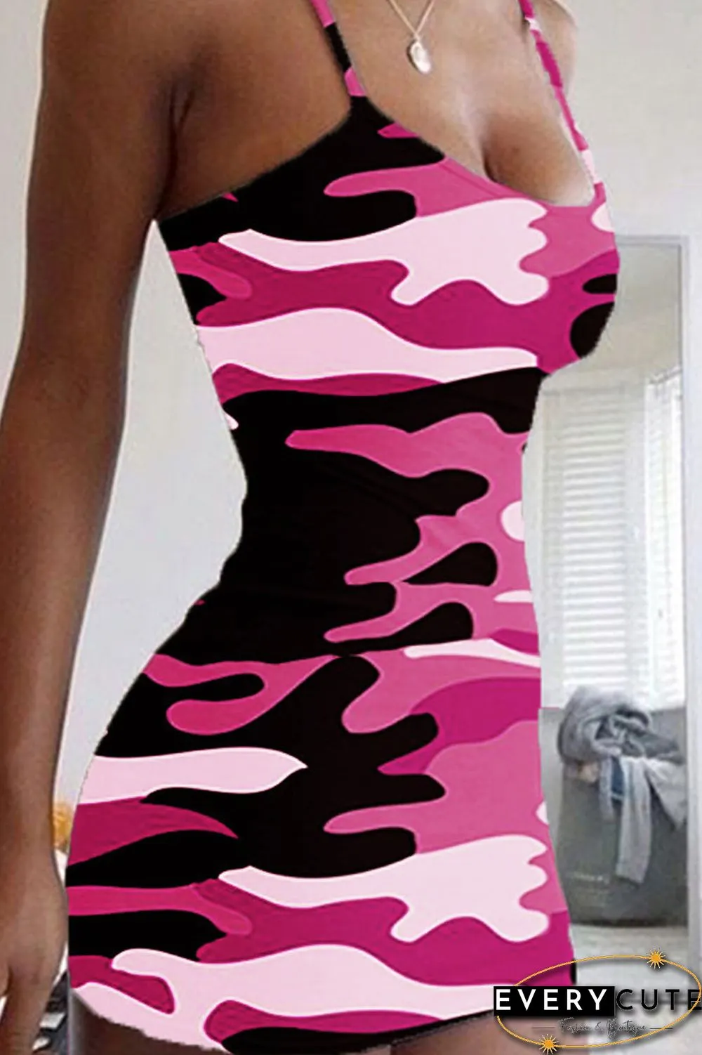 Camouflage Printed Halter Mini Dress