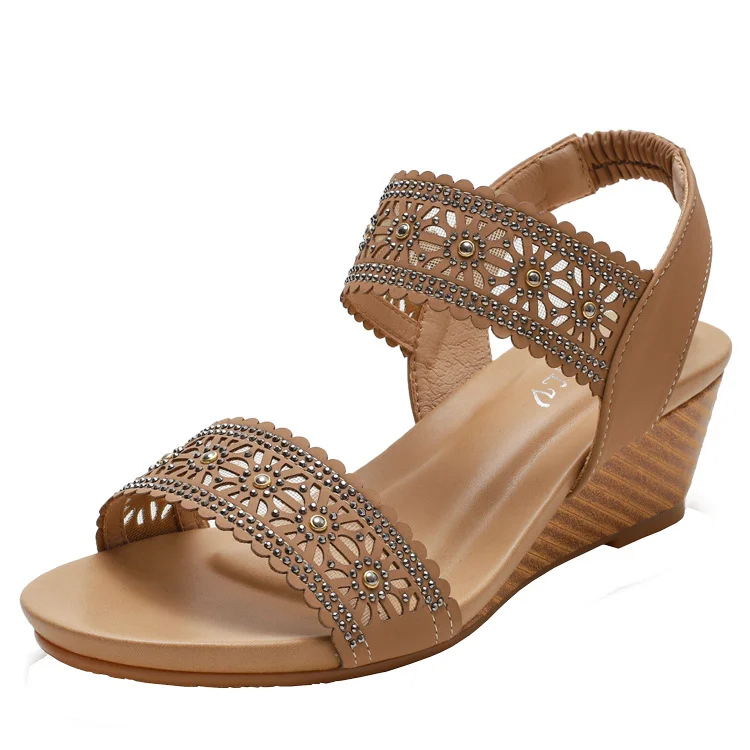 Flower Hollow Out Sandals With Rhinestones Wedges Shoes Women-PABIUYOU- Women's Fashion Leader