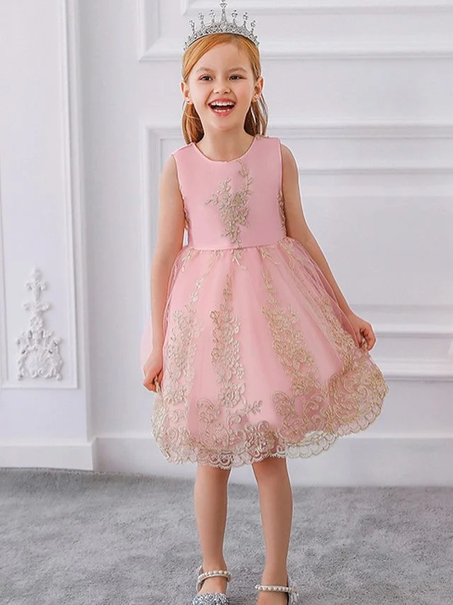 Daisda Ball Gown Sleeveless Jewel Neck Flower Girl Dress Tulle  With Bow Appliques
