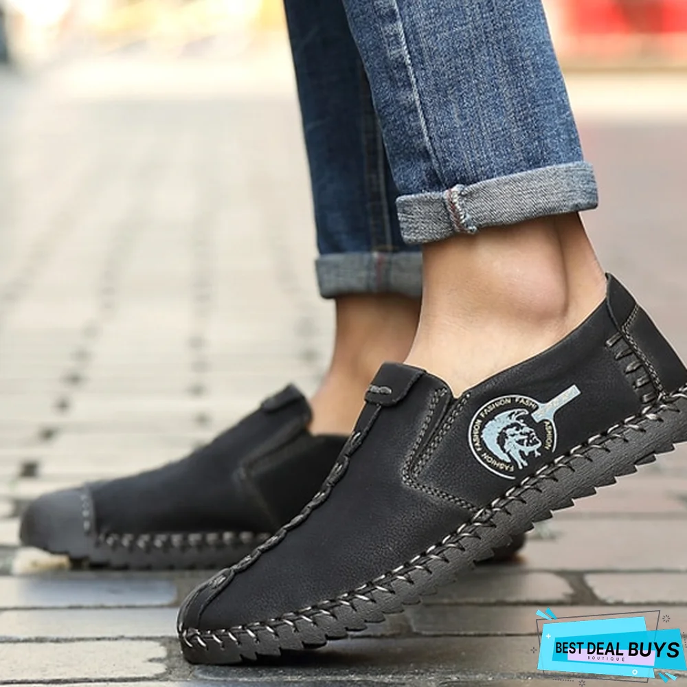 Men's Comfortable Casual Loafers Shoes Split Leather Flats Moccasins Shoes