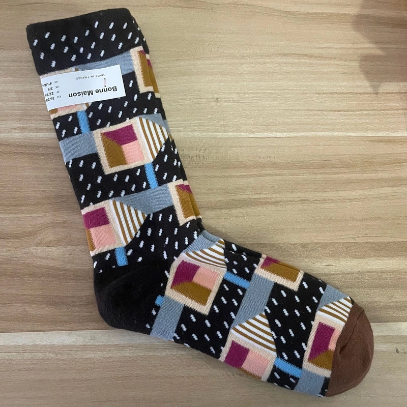 Women’s Minimalist Human Houndstooth Cotton Crew Socks A Pair