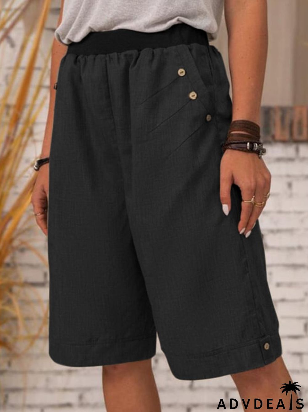 Women's Pure Color Casual Cotton Linen Shorts