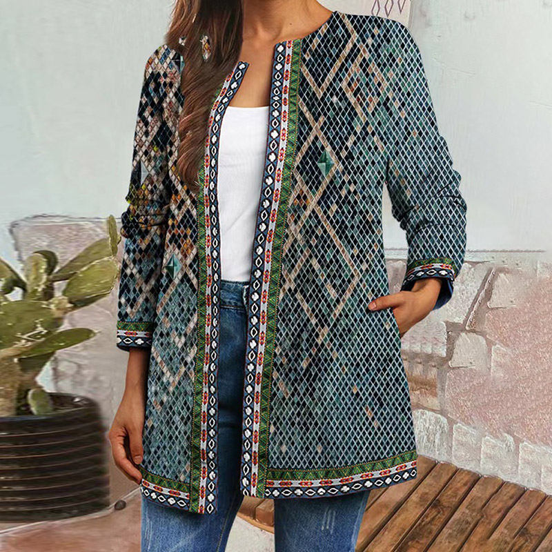 Vintage Check Print Long Sleeve Jacket wearshes