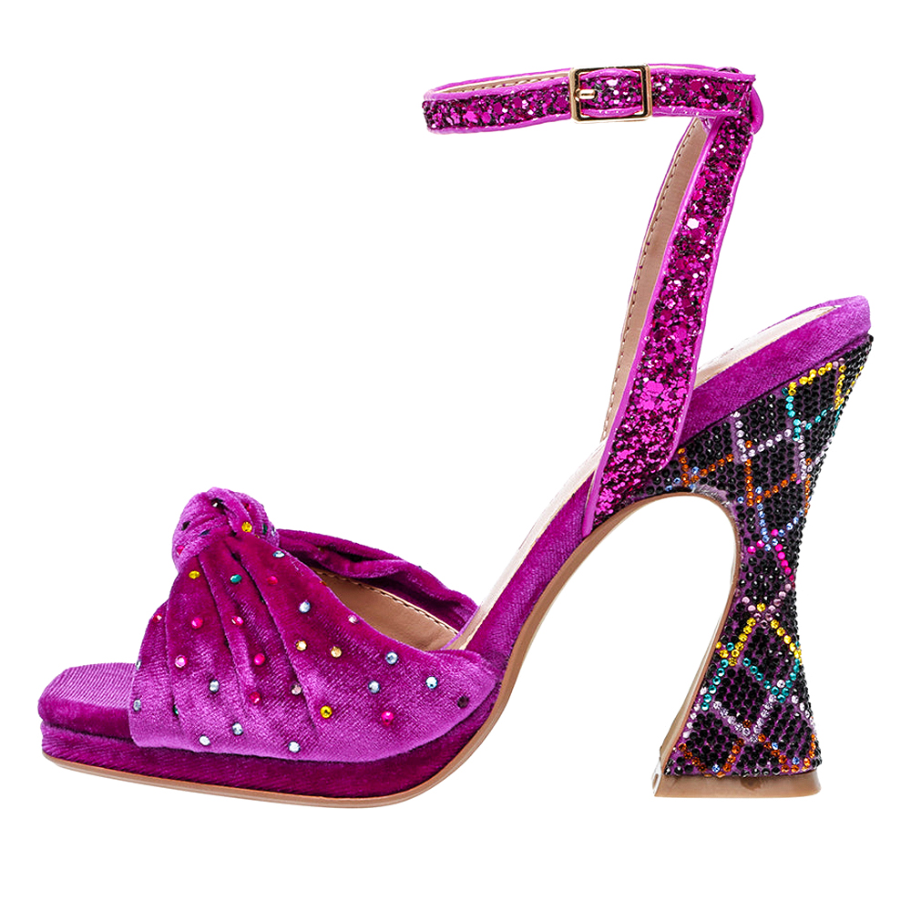 Purple Velvet Square Toe Knotted Flared Heel Ankle Strap Sandals Nicepairs