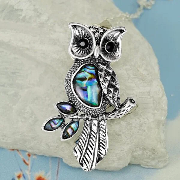 Sterling Silver Abalone Jewellery Owl Pendant Necklace
