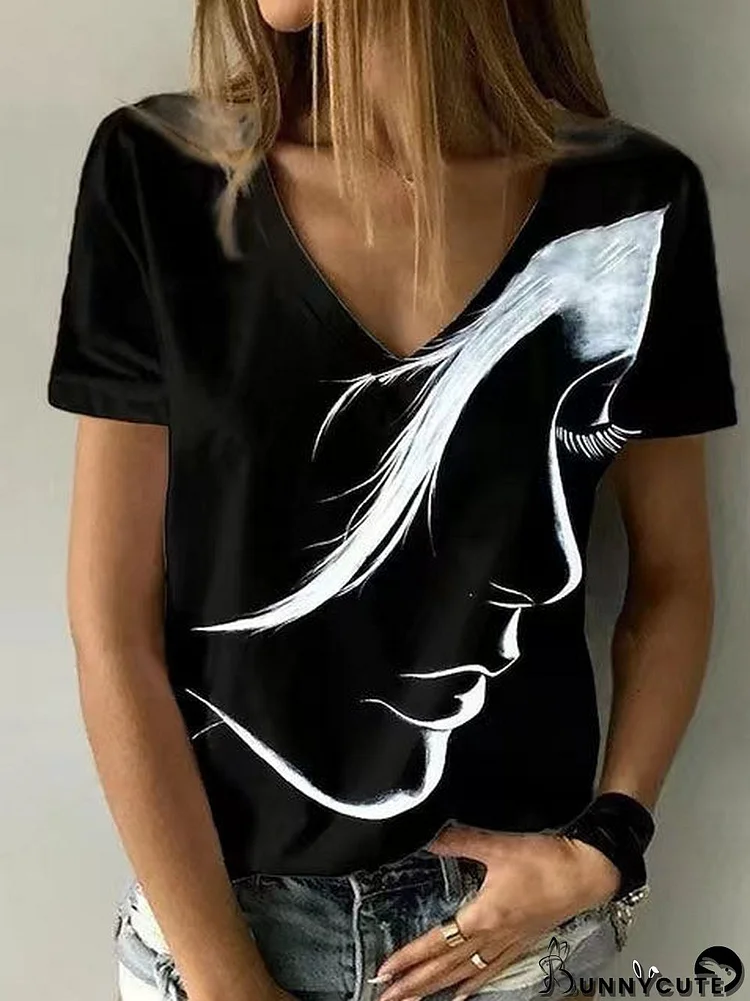 Women Short Sleeve V-neck Graphic Printed Tops