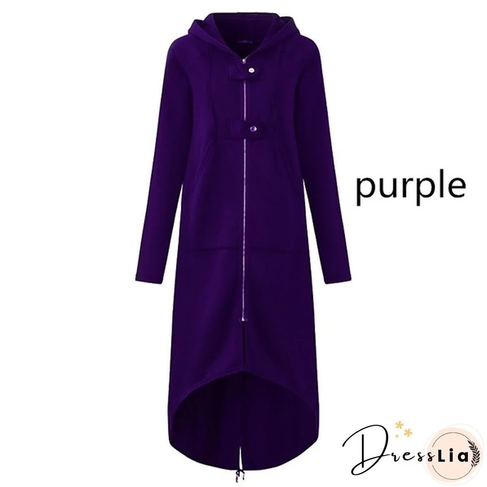 Women's Loose Hooded Sweater Zipper Long Coat Long Sleeve Hoodies Coats Casual Cardigans