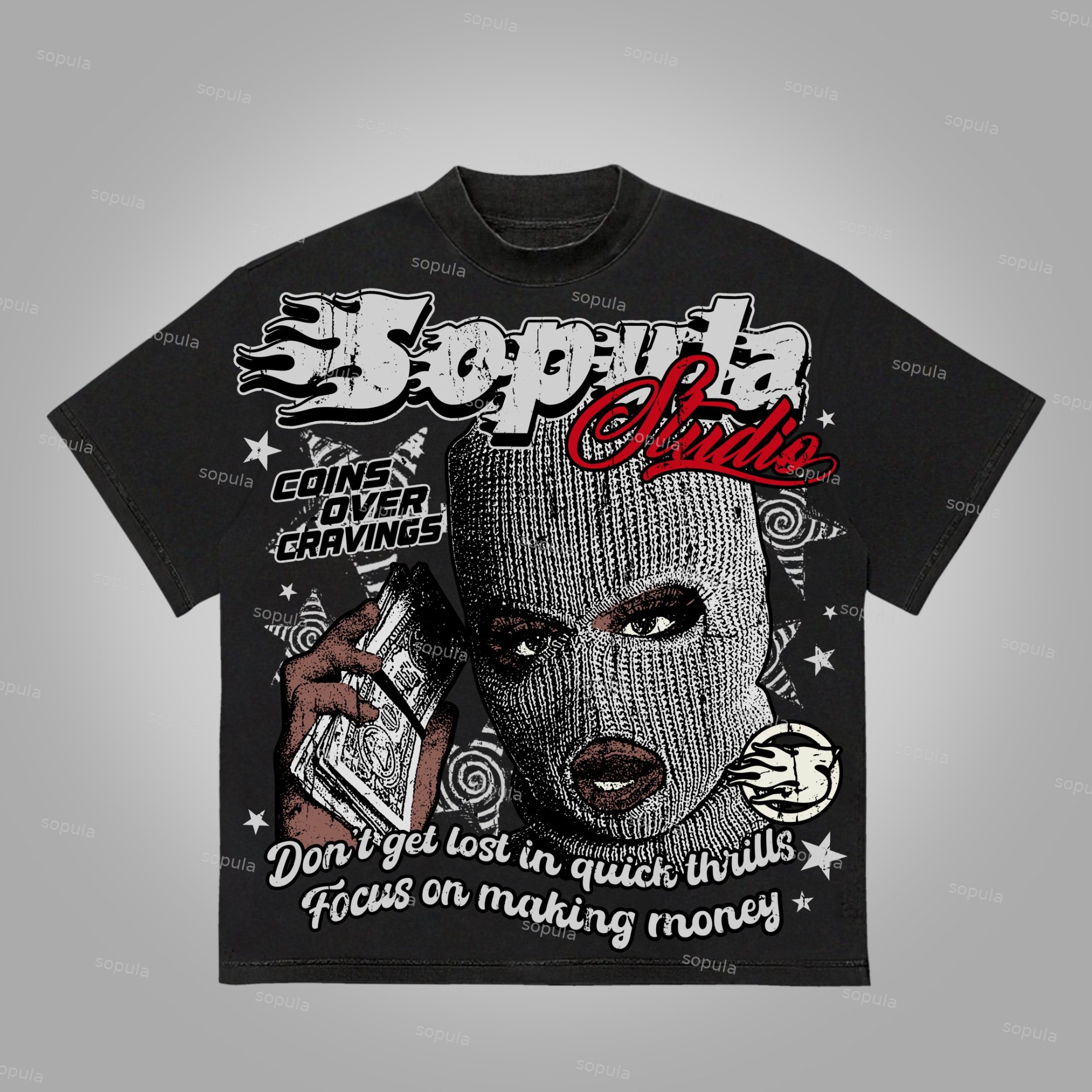 Sopula Studio Street Faith - Money Make Vintage Graphics Cotton T-Shirt