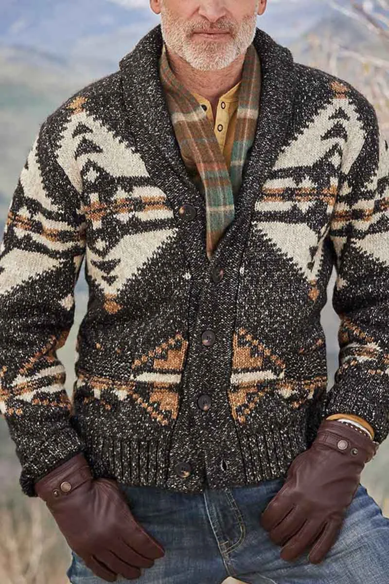 Men's Lapel Single Breasted Long Sleeve Cardigan
