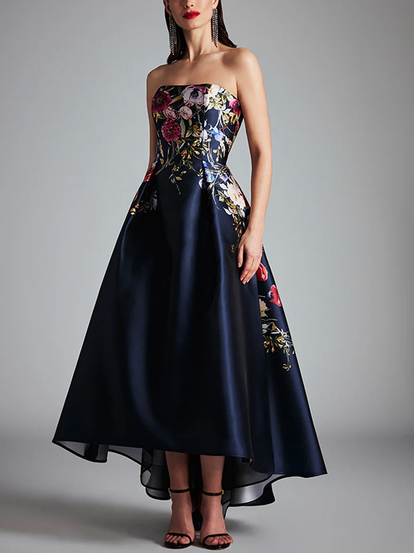 Bandeau Print Midi Dress