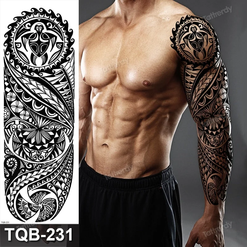 fake tattoo man boy black geometric temporary tattoo machine mechanical fake henna tattoo sticker large big size body art decal