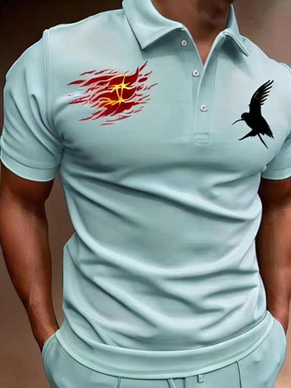 Men's Casual Eagle Printed Short Sleeved Polo Shirt at Hiphopee
