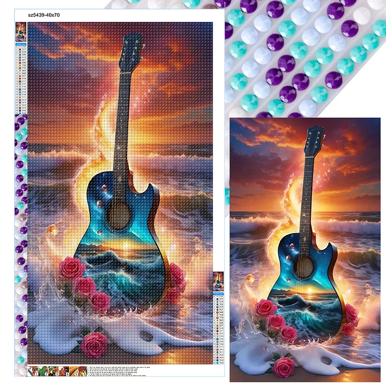 Seaside Guitar 40*70CM (Canvas) Full Round Drill Diamond Painting gbfke