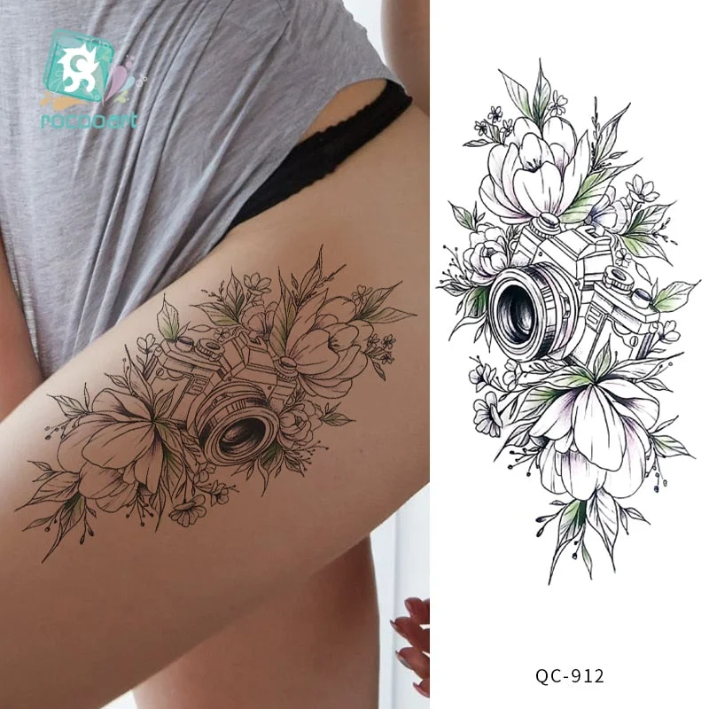 Rocooart 1pcs Hot Red lotus flower Water Transfer Tattoo Stickers Back Waist Women Art Temporary Tattoo Girl Sexy Flash Tatoos
