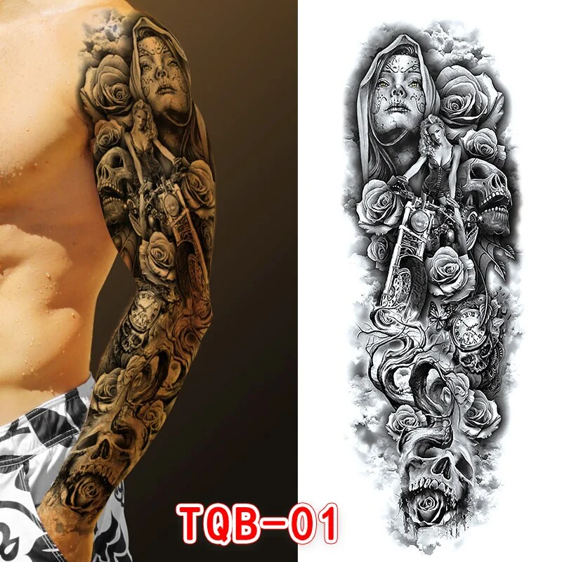 Sdrawing Temporari Tattoo Sticker for Men Death Skull Henna Skeleton King Animal Arm Leg Tatoo Pattern Fake Tattoo for Woman