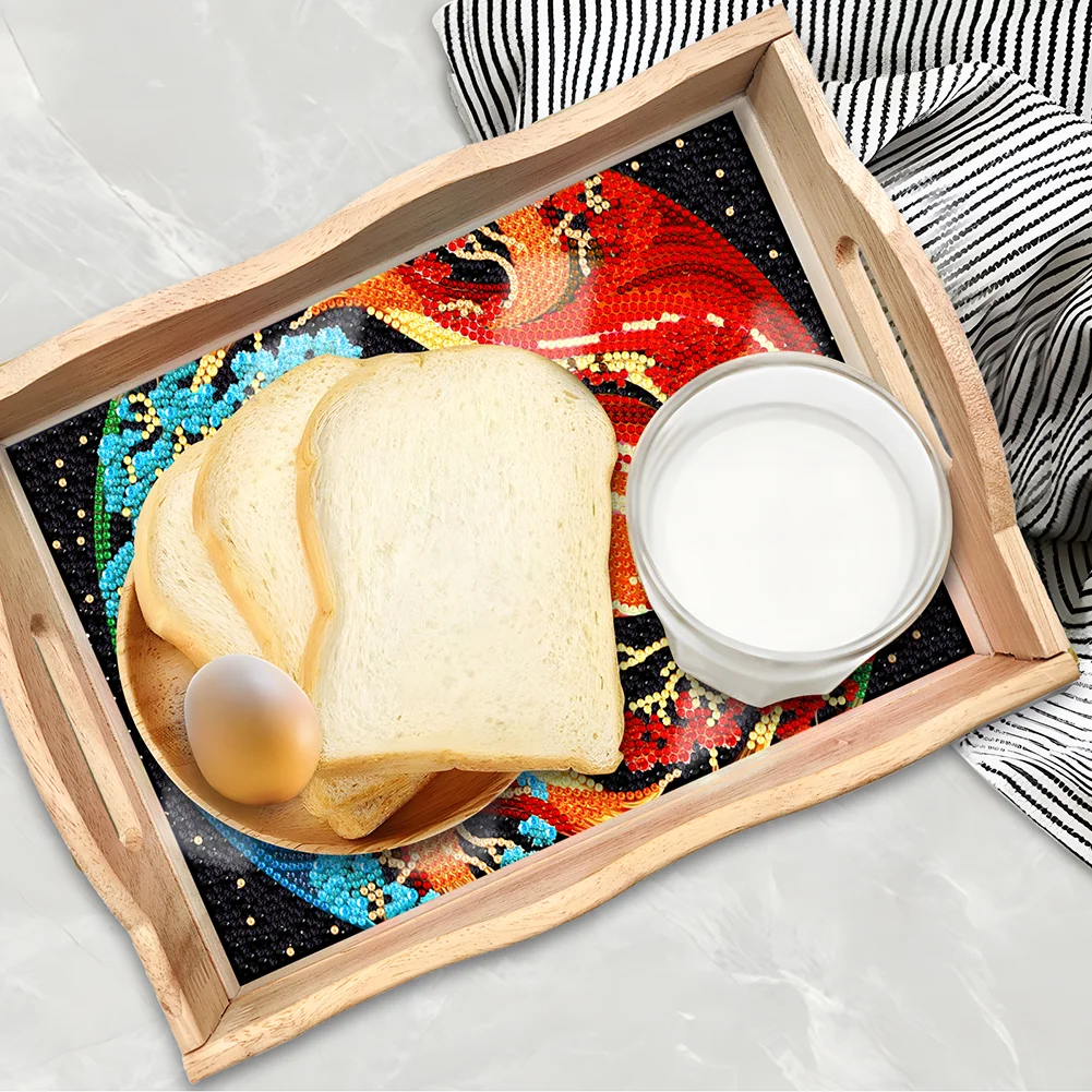 DIY Yin Yang Diamond Painting Decorative Trays with Handle Coffee Table Tray for Serving Food