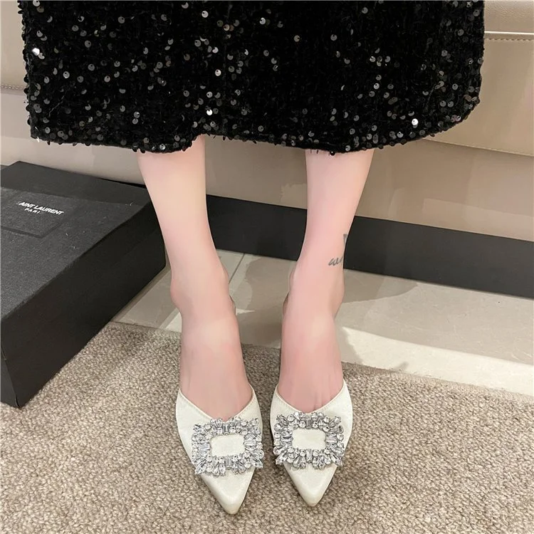 Yyvonne Buckle Water Drill Head Half Slippers Women Wear Summer 2025 New Thin Heel Slacker Cool Dragged Muller Shoes