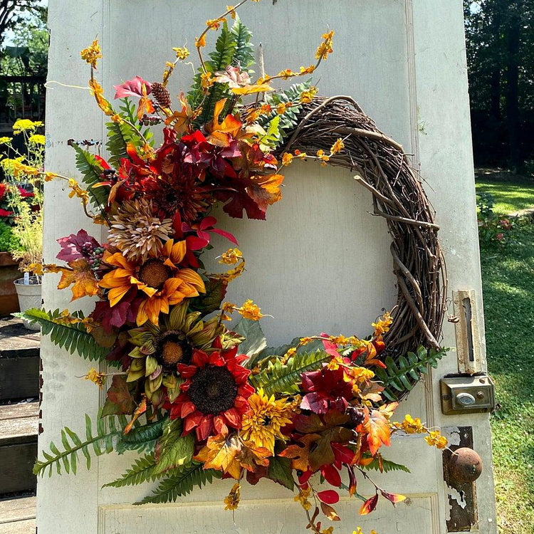 Rust Orange Mums And Sunflowers Wreath Front Door Fall Wreath | AvasHome