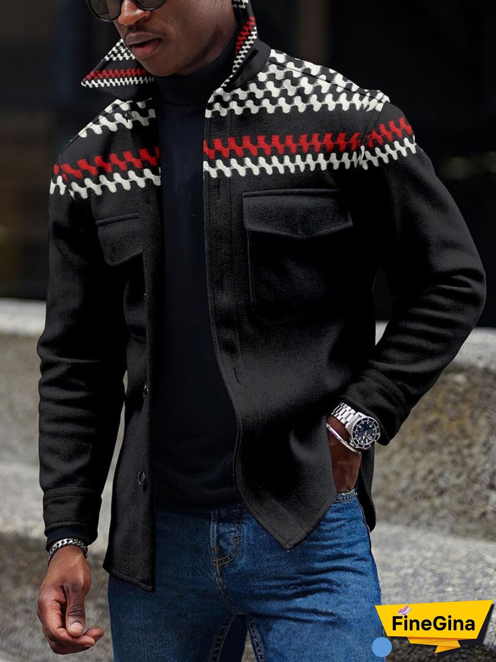 Apricot Men's Casual Geometric Pattern Jacket 004