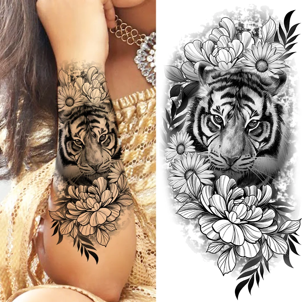 Sdrawing Sunflower Butterfly Temporary Tattoos For Women Adult Rose Flower Moon Fake Tattoo Arm Body Art Decoration Tatoo Paper