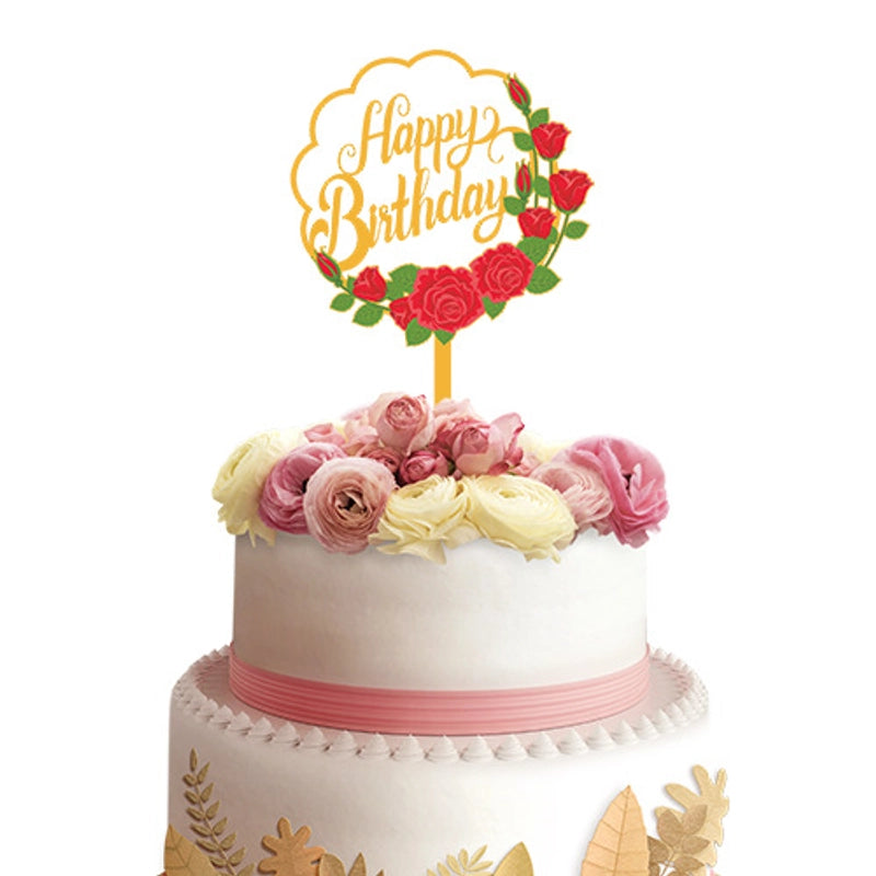 Acrylic Cake Topper Ins Style Floral Uv Color Printing Happy Birthday Dessert Decoration Plugin