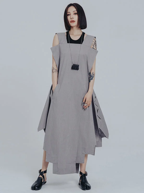Casual Loose Sleeveless Irregular Gray Maxi Dress