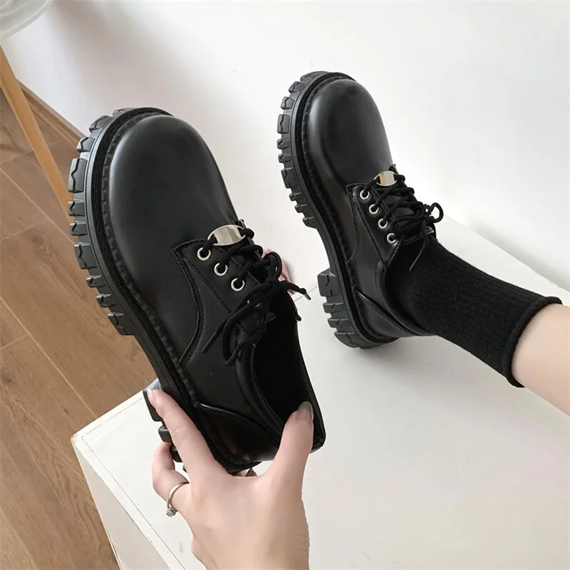 Qengg uniform shoes Small leather shoes female British girl Japanese black retro Mary Jane shoes lolita Platform shoes low heel