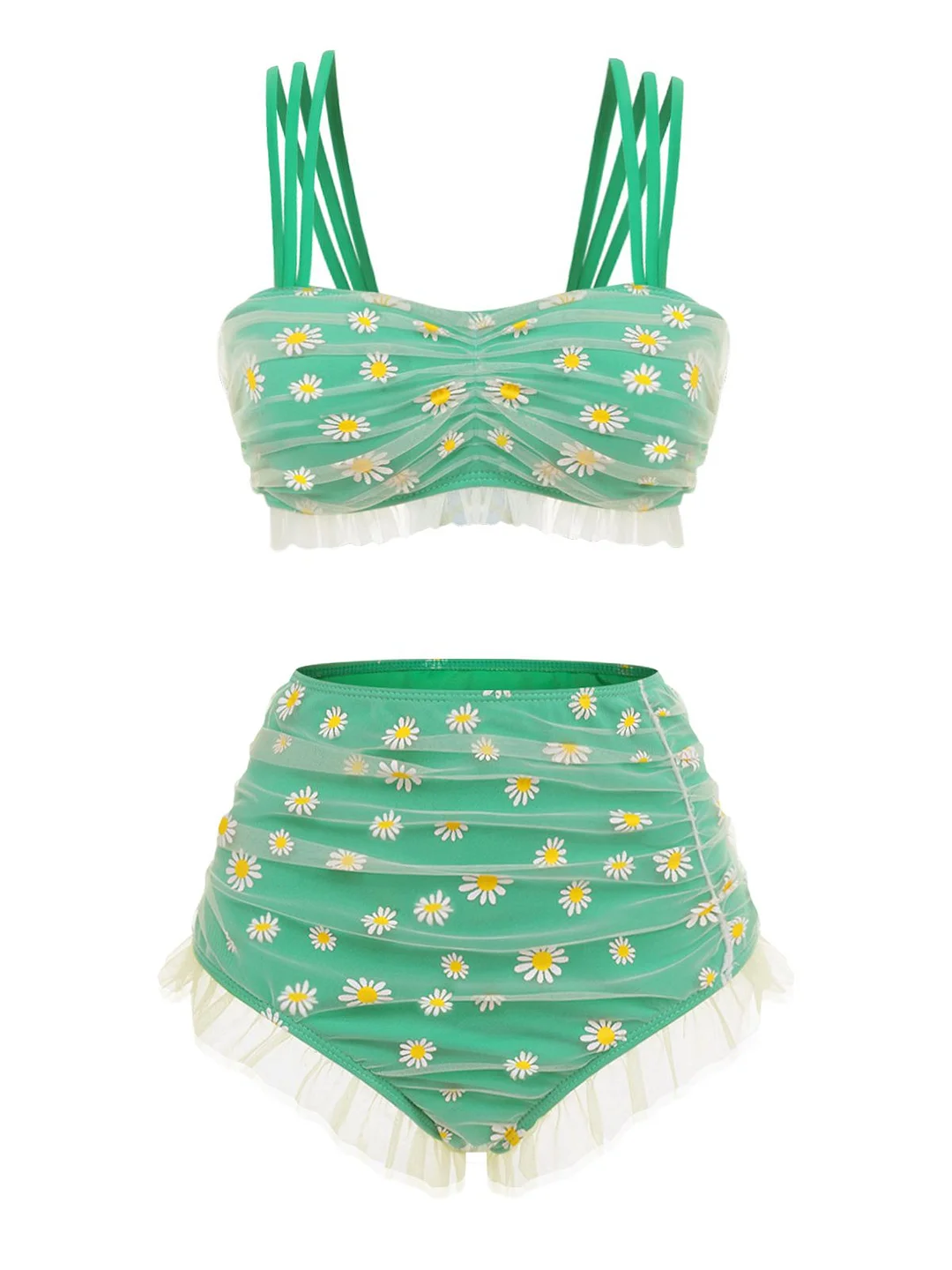 [Pre-sale] Green Summer Daisy Strap Swimsuit