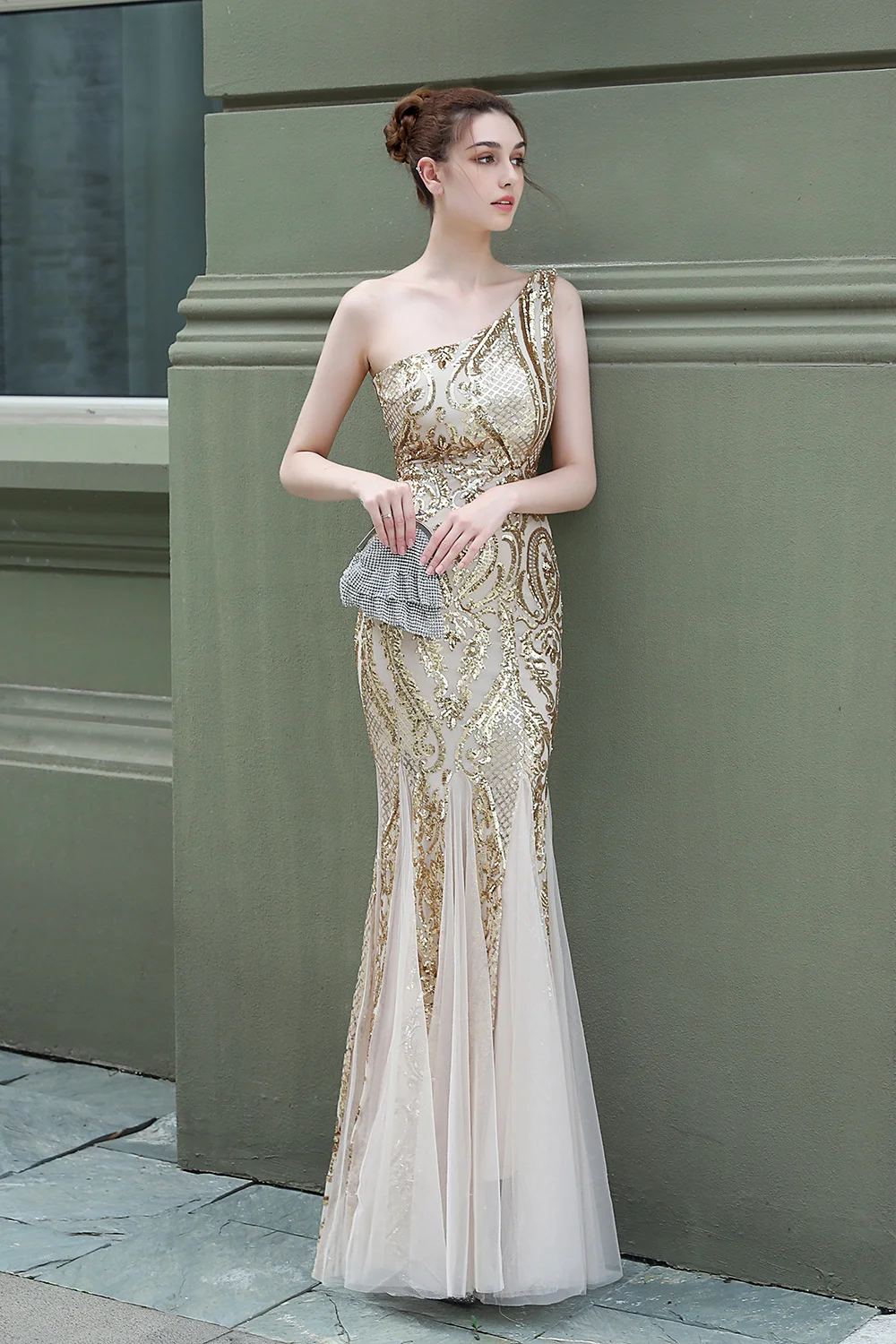 Bellasprom Mermaid Sequins Prom Dress One Shoulder Long With Tulle
