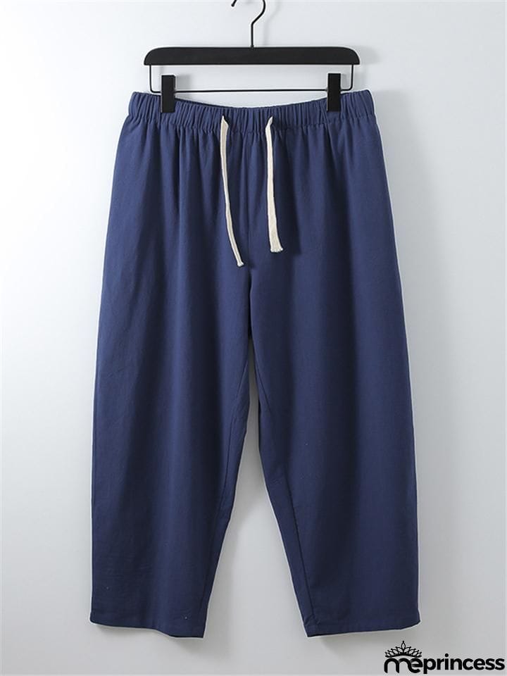 Solid Color Lightweight 2-Piece Outfit Button T-Shirt + Drawstring Waistband Cropped Pants