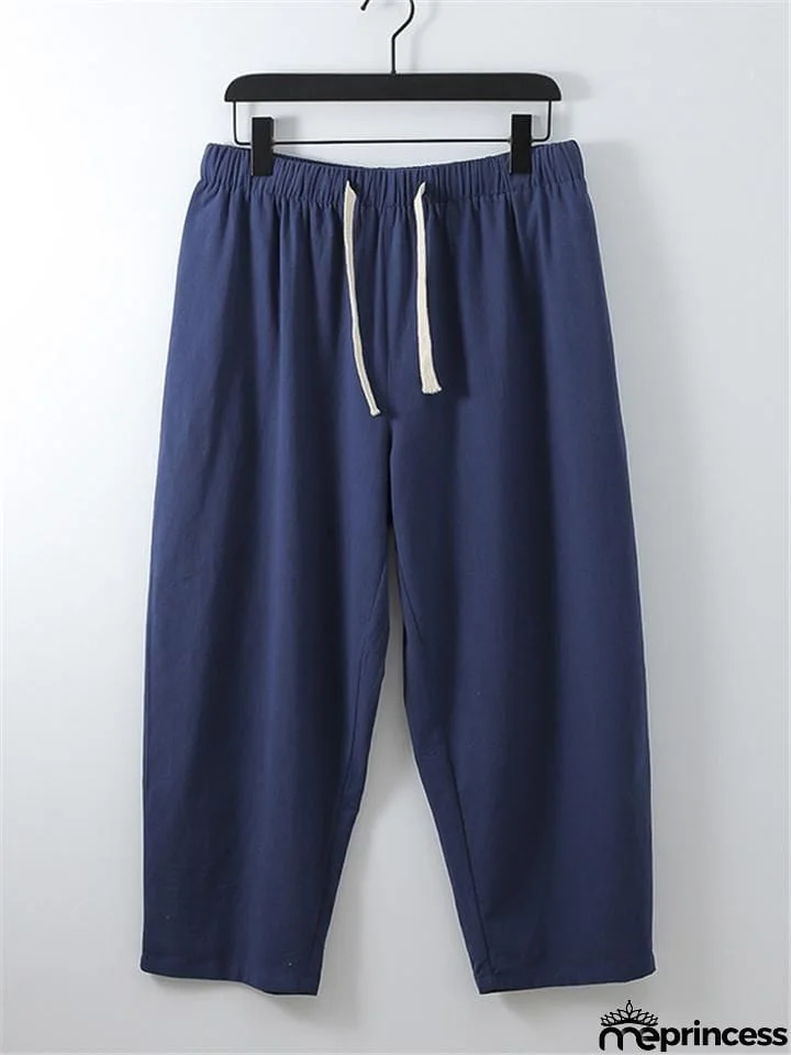 Solid Color Lightweight 2-Piece Outfit Button T-Shirt + Drawstring Waistband Cropped Pants