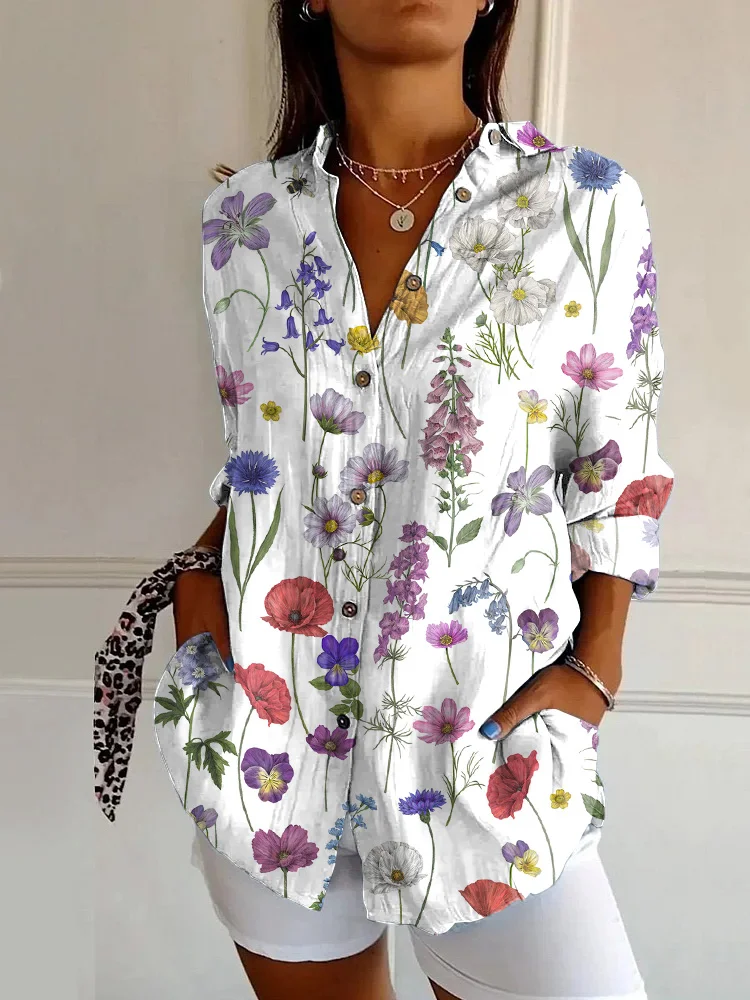 Vintage Floral Print Long Sleeve Shirt