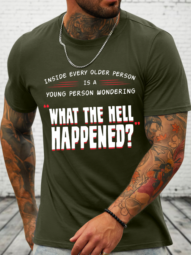 Cotton Funny Word What The Hell Happened? Crew Neck Casual T-Shirt socialshop