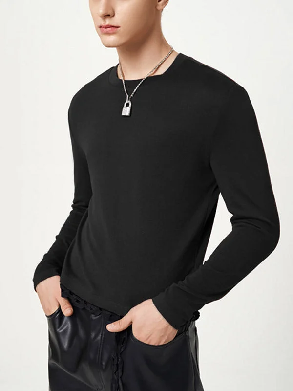 Aonga - Mens Solid Long Sleeve Knit T-shirt