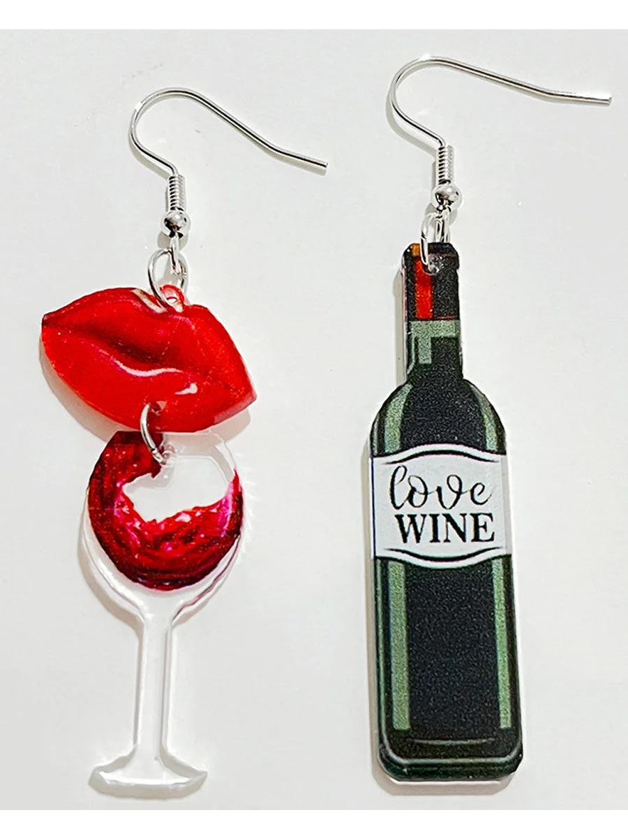 Valentine's Day Lips And Wine Earrings