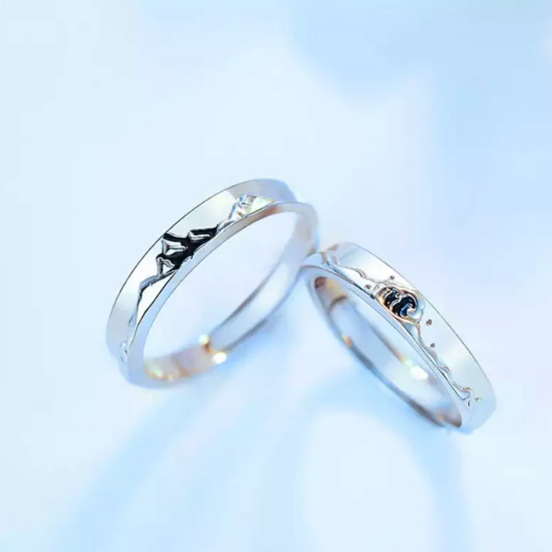Handmade S925 Sterling Silver Couple Adjustable Rings, Valentine’s Day Gift