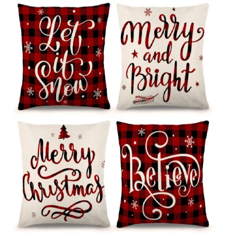 

4Pcs Christmas Cushion Cover Decorative Linen Sofa Pillow Case Home Decor, 501 Original