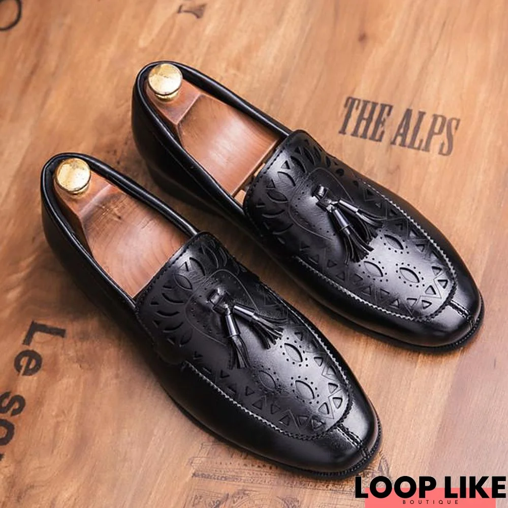 Men's Spring / Summer Business / Classic / Casual Daily Office & Career Loafers & Slip-Ons Faux Leather Breathable Non-Slipping Height-Increasing Black / Brown / Tassel