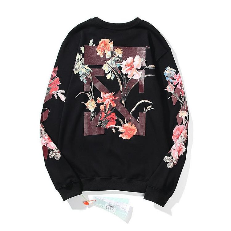 Off White Sweatshirts Autumn and Winter Ow Floral Arrow Print Round Neck Long Sleeve Sweater Casual Men's Clothing Owt