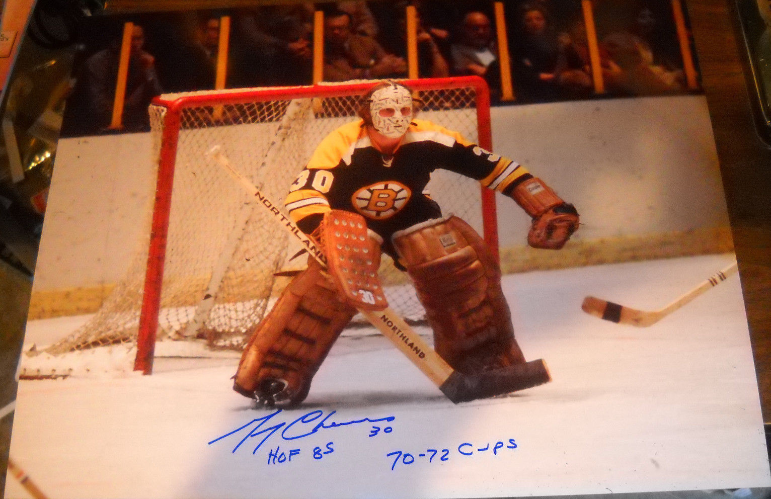 GERRY CHEEVERS AUTOGRAPH SIGNED 16X20 Photo Poster painting BRUINS COA STAND IN CREASE 70-72 CUP