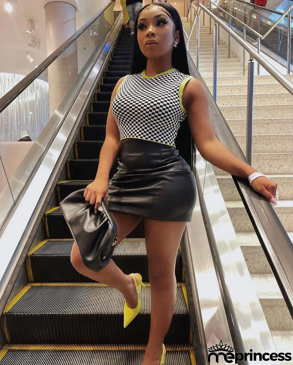 Black Leather Mid-Waist Mini Skirt