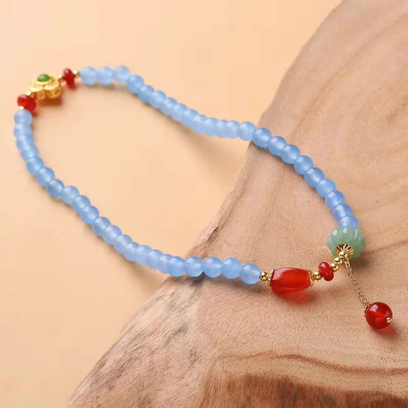 Aquamarine Red Agate Healing Double Wrap Bracelet
