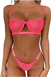 wodceeke Slutty Lingerie Sets for Women Sexy Naughty 2 Piece Push Up Bra  Erotic Thongs Lace Babydoll Underwear for Sex Play