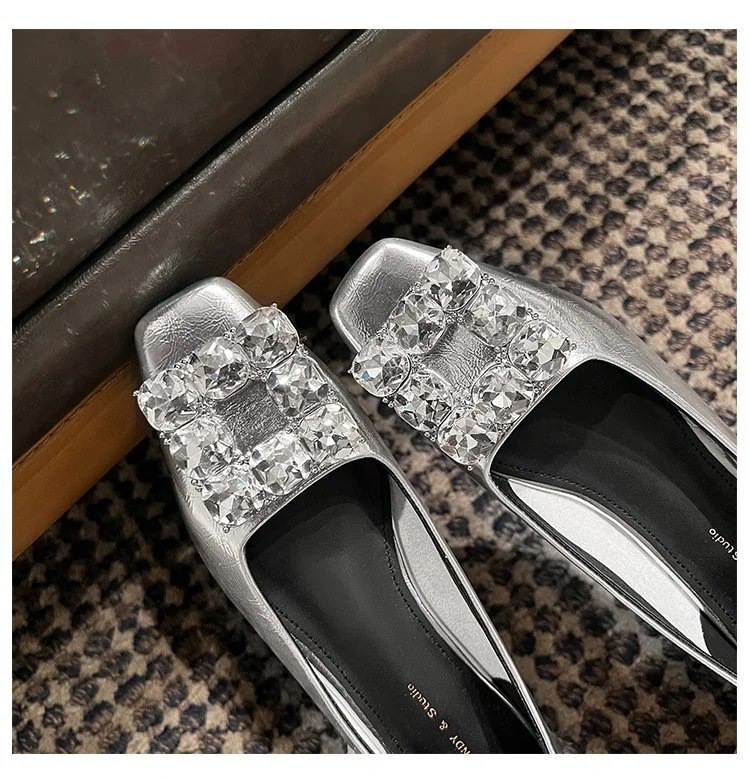 Wongn Wongn 2023 New Korean Version Of The Diamond Square Buckle Shallow Women's Shoes Flat Single Shoes Women's Shoes