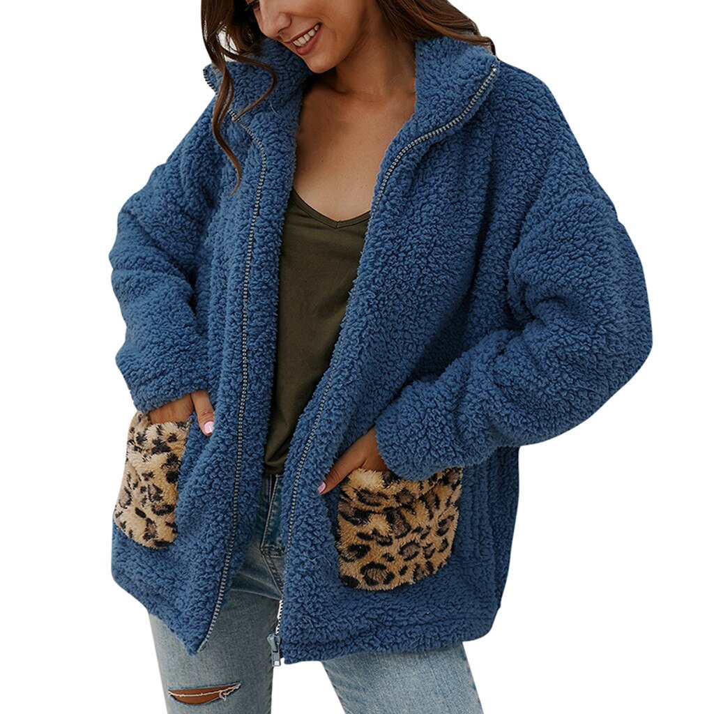 New Winter Warm Coat Women Leopard Print Fleece