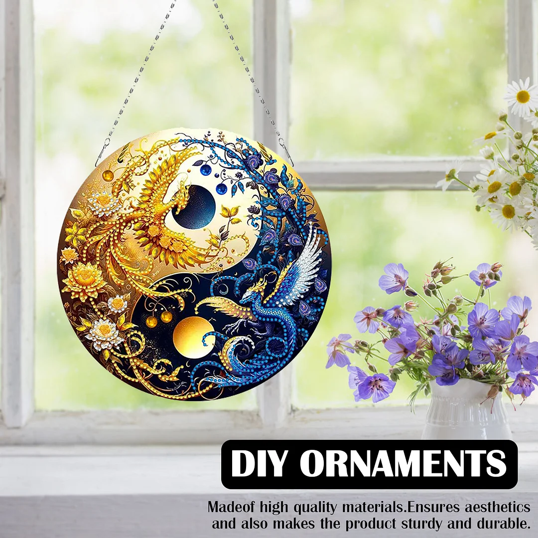 Phoenix Yin Yang 2D Flat DIY Diamond Painting Set Diamond Art Pendant Home Decor