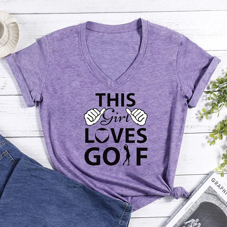 This Girl Loves Golf V-neck T Shirt-Annaletters