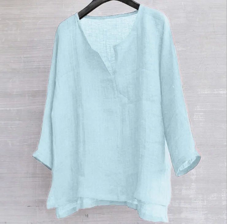 Cotton and linen solid color loose shirt